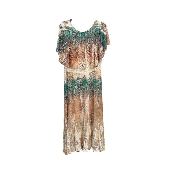 Dilliards Dresses & Skirts - Boho Chic Perforated Maxi Dress XL Green Cream Beige Prairie Hippie Flowy Long